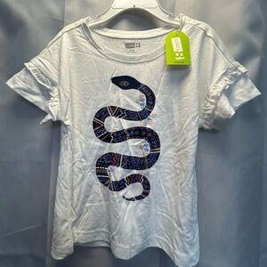 Crazy 8 White Tee with Blue Snake Line Art Pattern